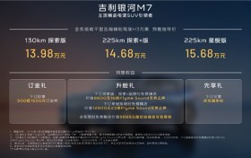 13.98万元起，吉利银河M7正式开启全球预售